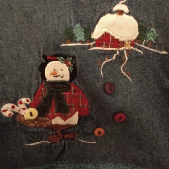 Woman's Blue Cotton Button Christmas Shirt w/Embroidery - Picture 4 of 6